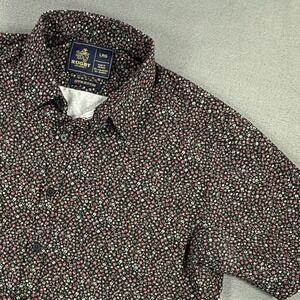 Rugby University Shirt Mens Large Black Flowers Short Sleeve Button Up Stretch